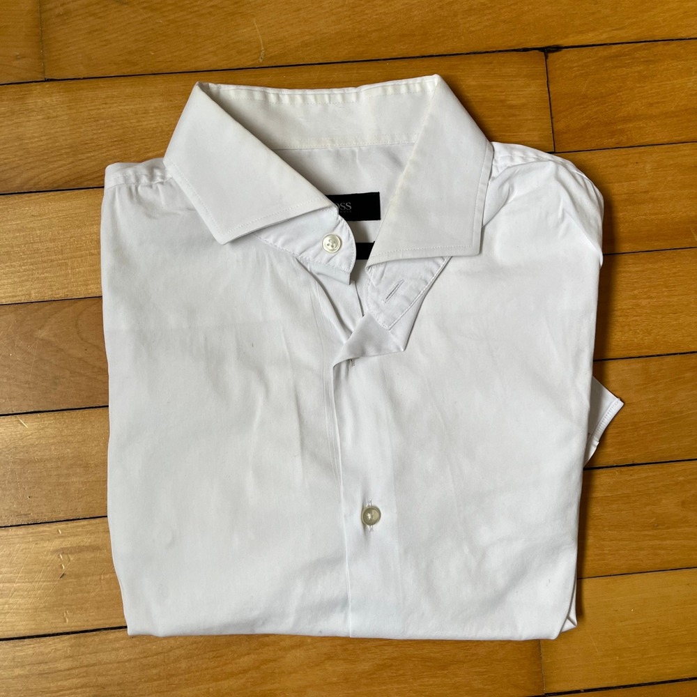 Hugo Boss Slim Fit Stretch Dress Shirt Mens 41 16 White Long Sleeve Button Down